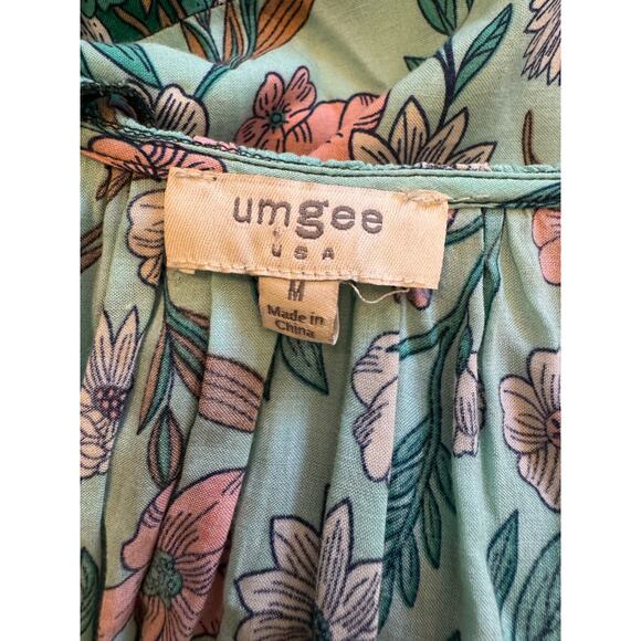 Umgee Medium Green FLoral Boho Cottage Tiered Maxi Dress Flowy Feminine - Picture 3 of 14